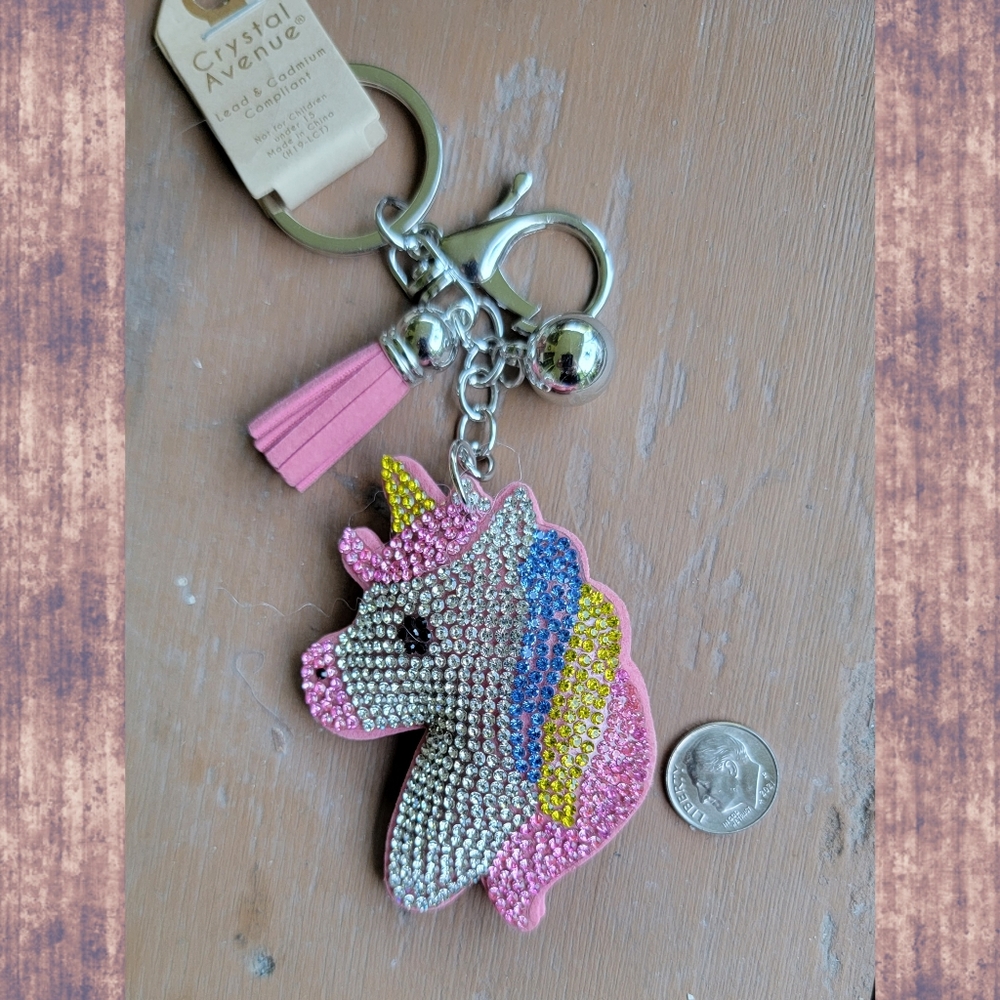 🦄 Unicorn Dangling Purse Charm Key Chain tassel crystal bling kawaii